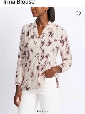 Irina Floral Print V-Neck Blouse - Cream/Plum
